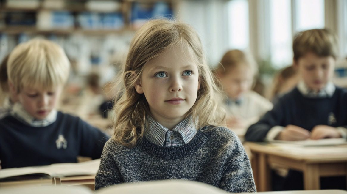 Young students in a Dutch classroom engaged in learning, with natural light and calm surroundings